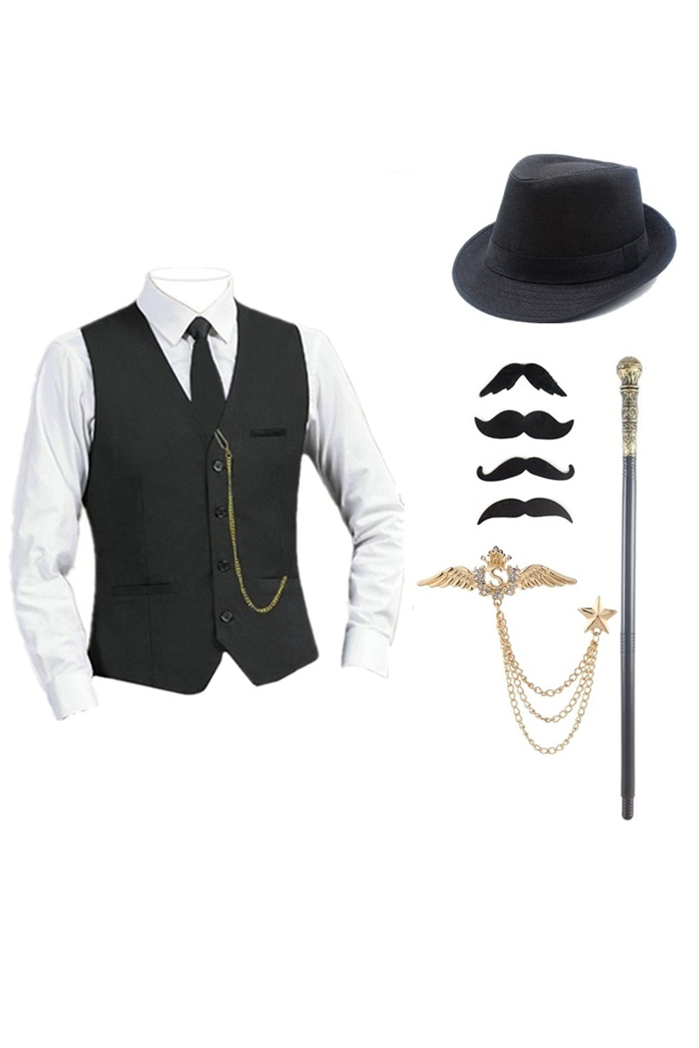 Chaleco negro para hombre con conjunto de accesorios