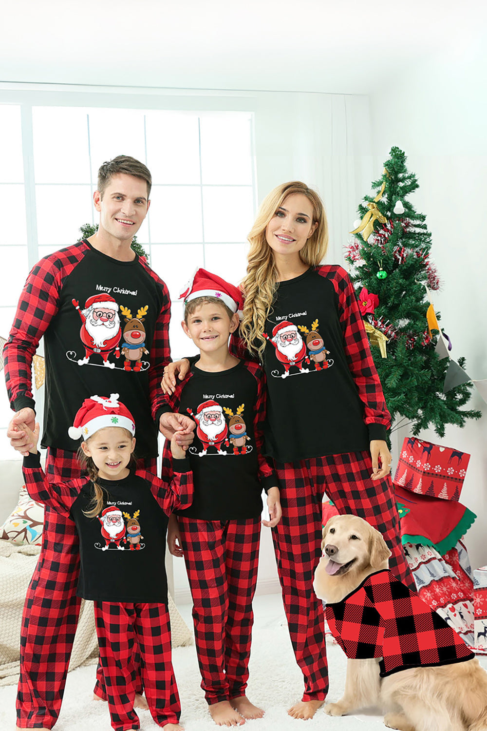 Conjuntos de pijamas a cuadros rojos de la familia navideña
