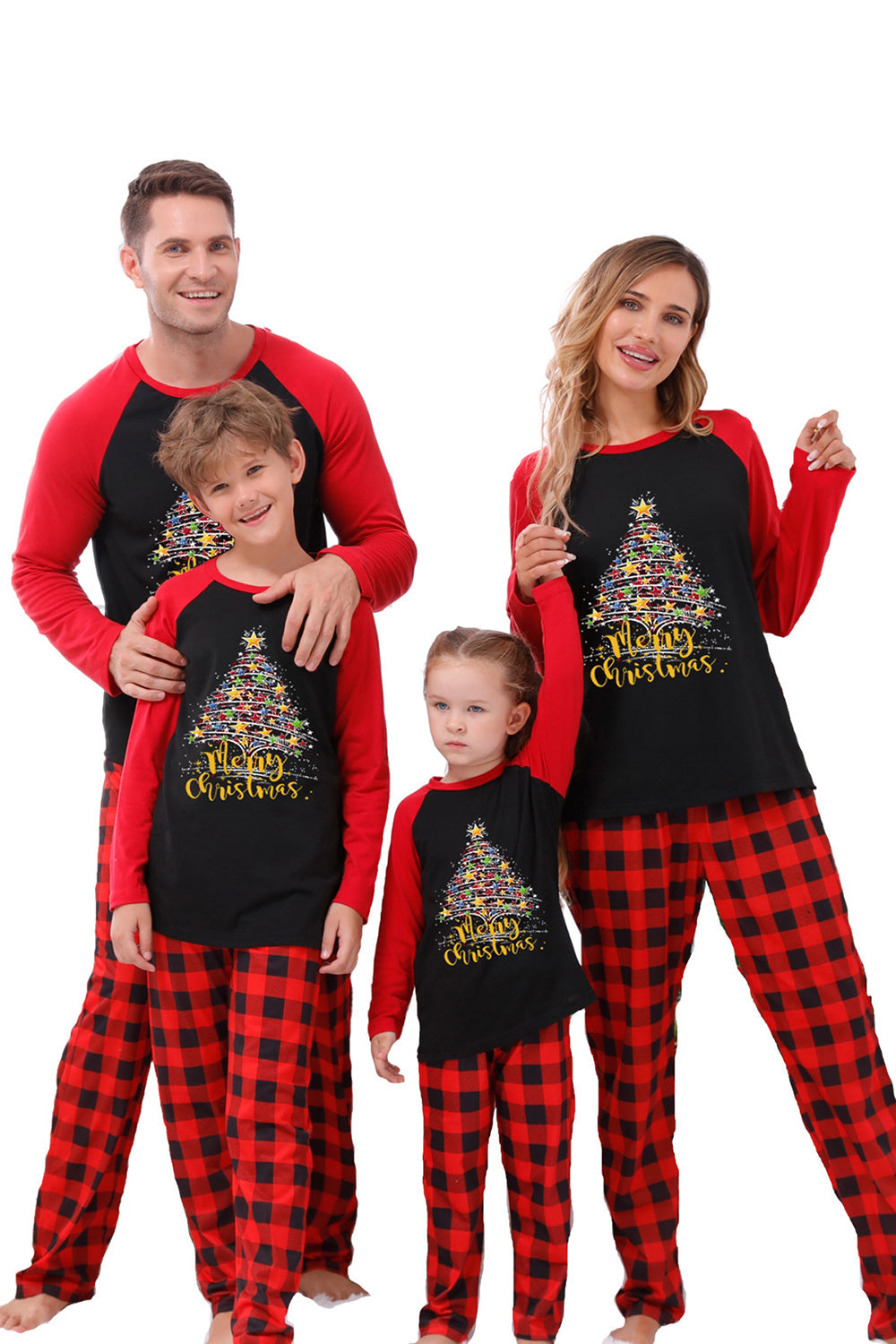 Conjuntos de pijamas a cuadros rojos de la familia navideña
