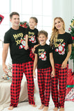 Pijama navideño familiar a cuadros negros y rojos con mangas cortas