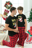 Pijama navideño familiar a cuadros negros y rojos con mangas cortas