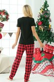 Pijama navideño familiar a cuadros negros y rojos con mangas cortas