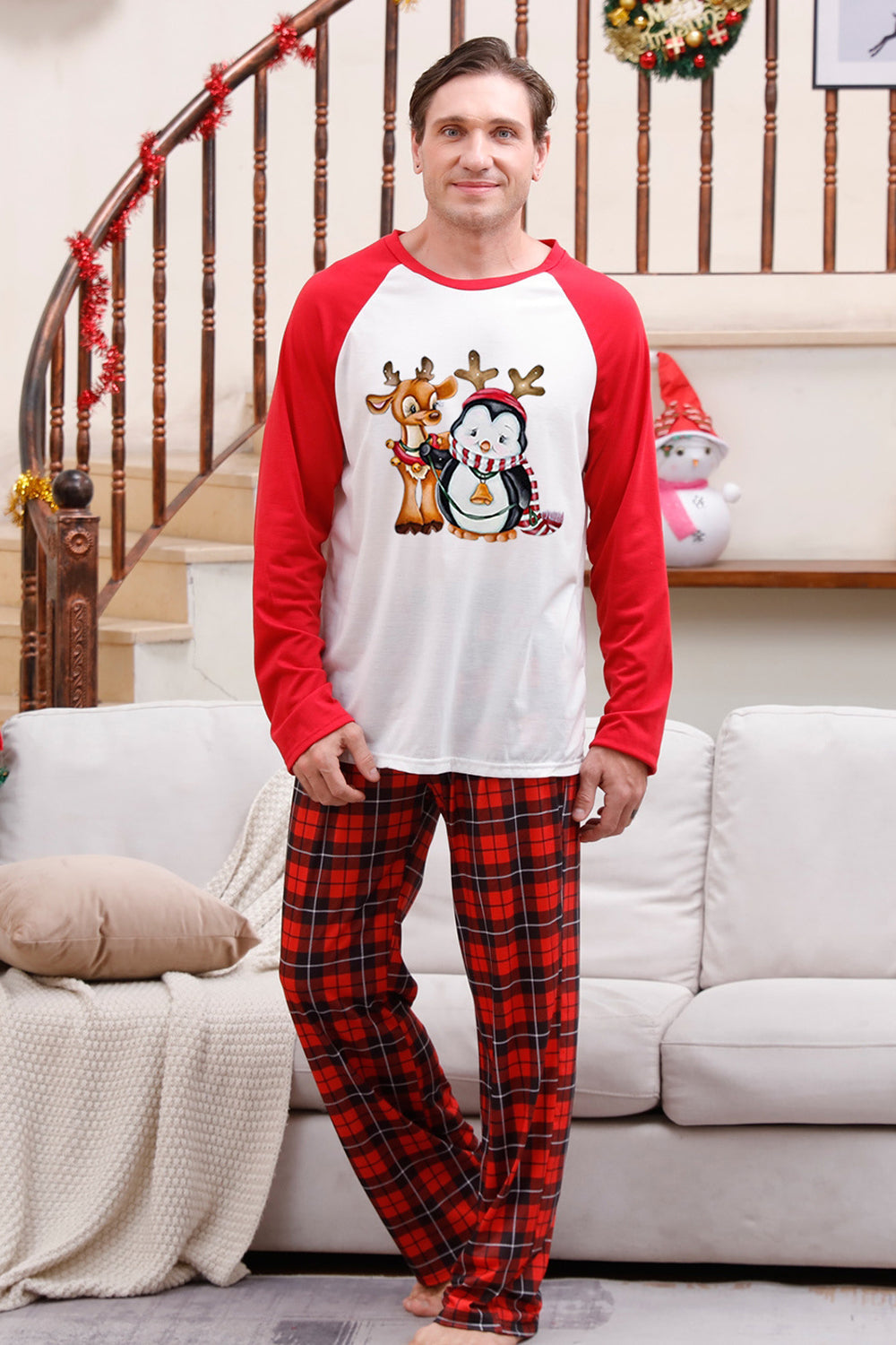 Pijama a cuadros rojos navideños familiares a juego