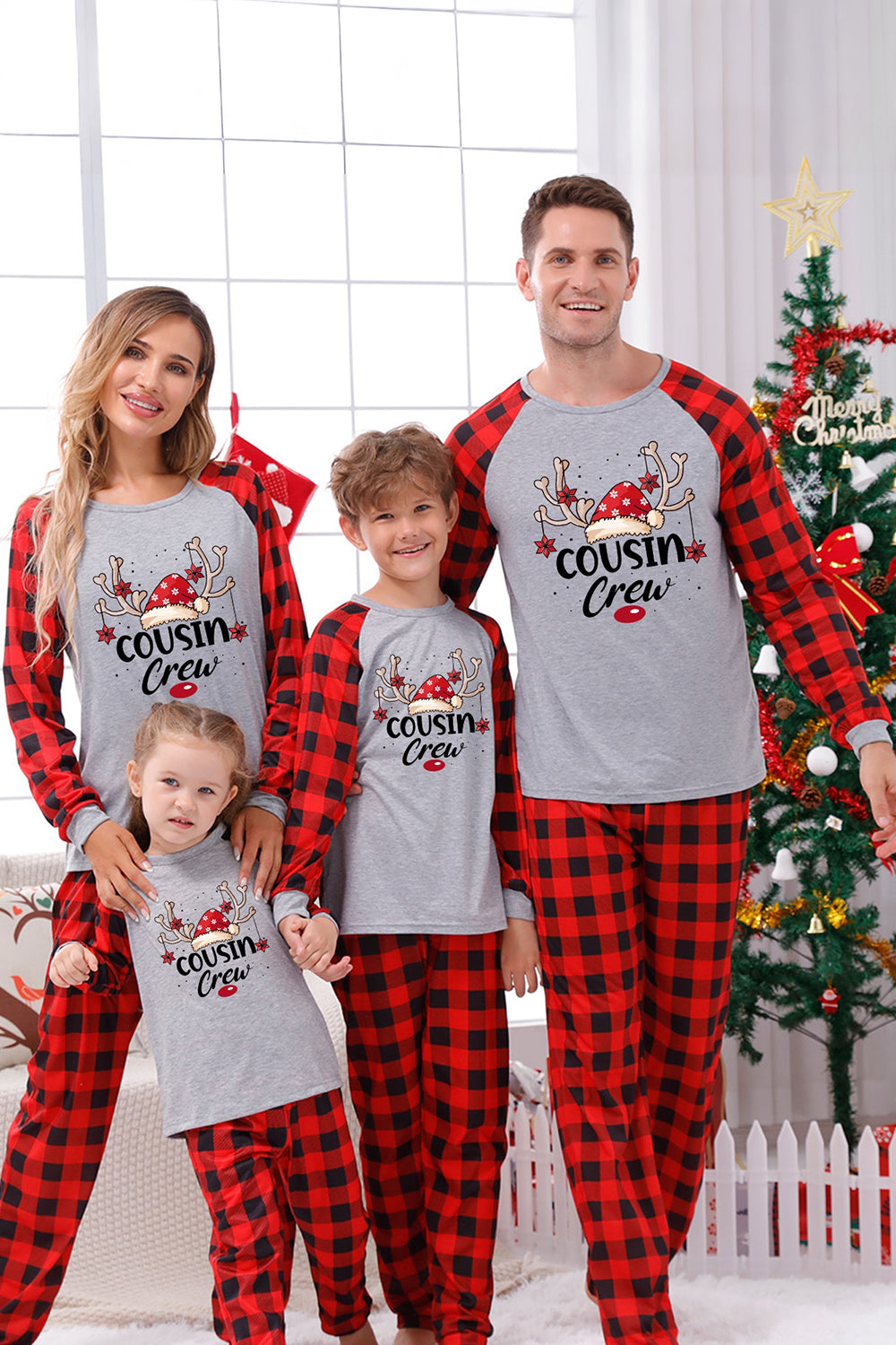 Imprimir Pijama de Navidad Familiar con Cuadros Rojos
