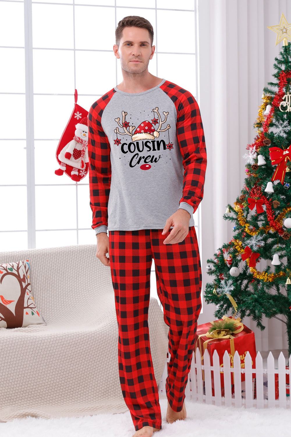 Imprimir Pijama de Navidad Familiar con Cuadros Rojos