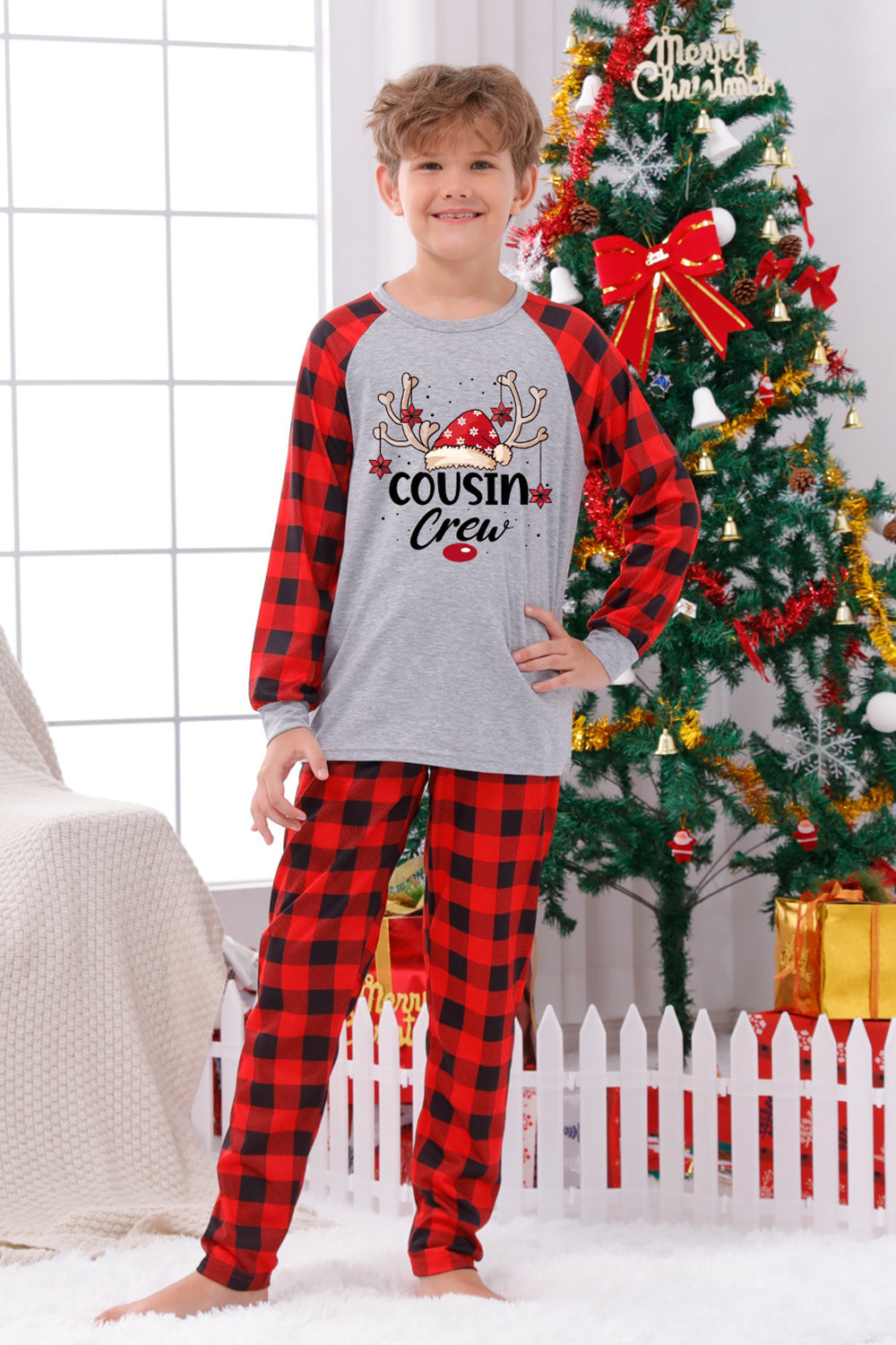 Imprimir Pijama de Navidad Familiar con Cuadros Rojos