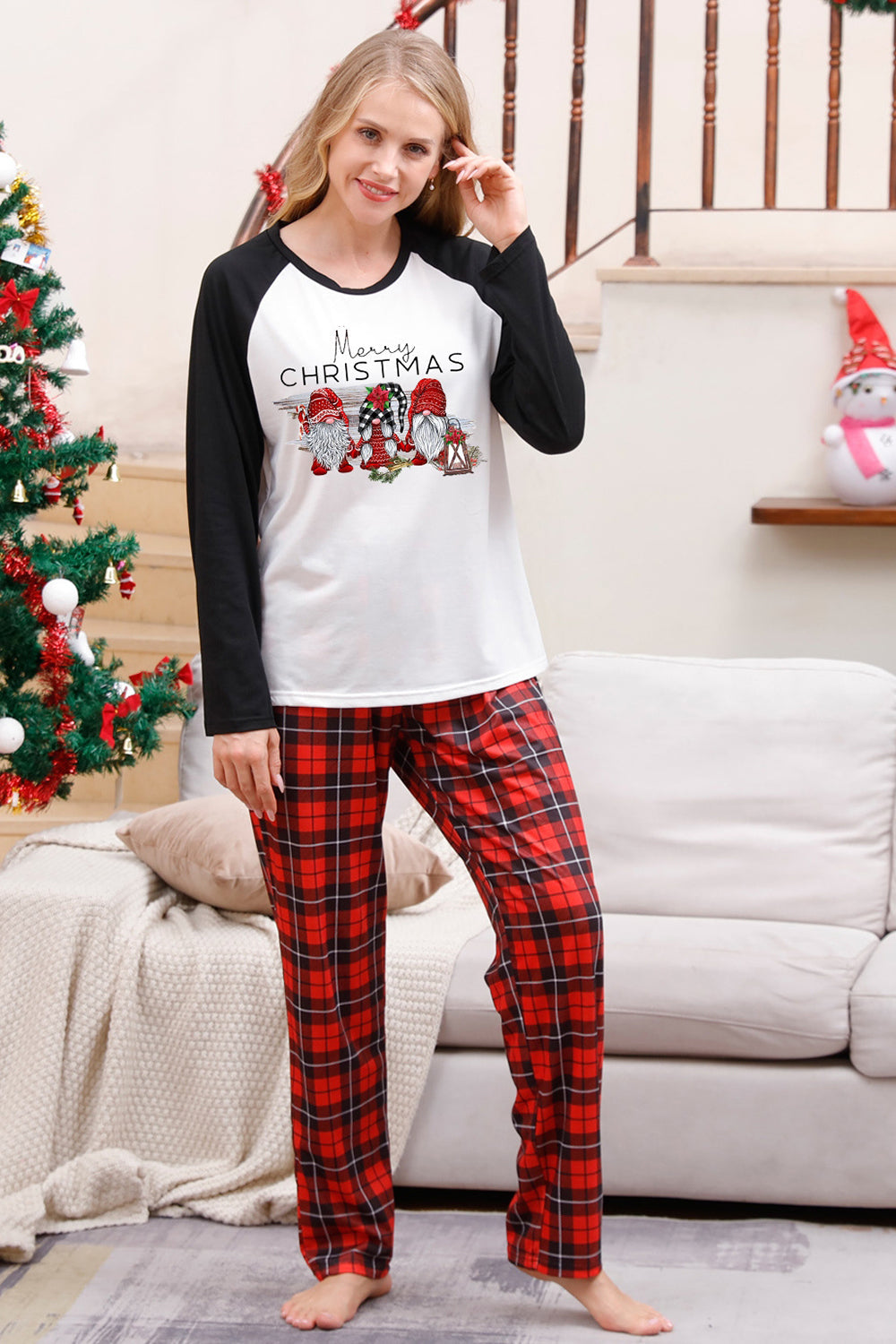 Pijama navideño familiar a cuadros de manga larga
