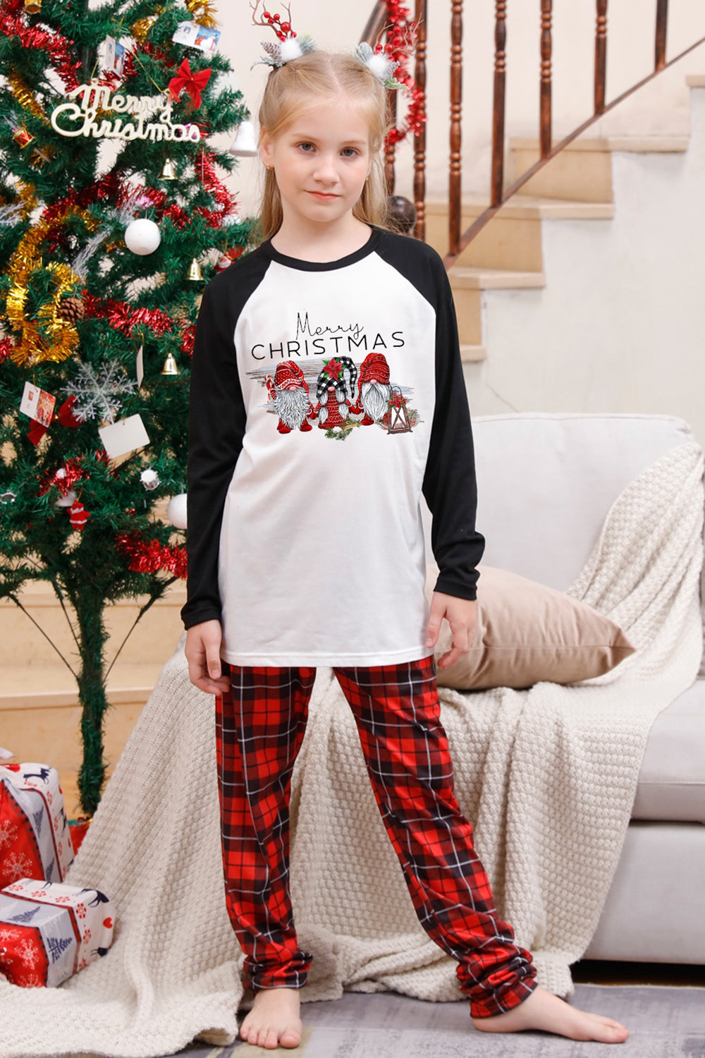 Pijama navideño familiar a cuadros de manga larga