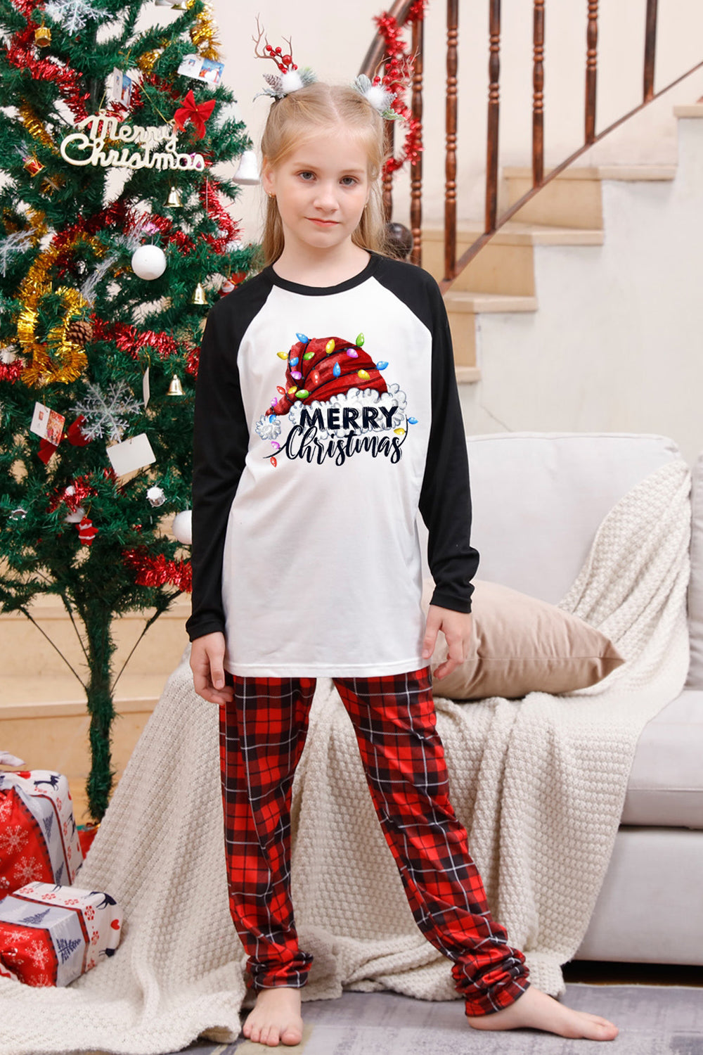 Pijama navideño familiar a cuadros de manga larga