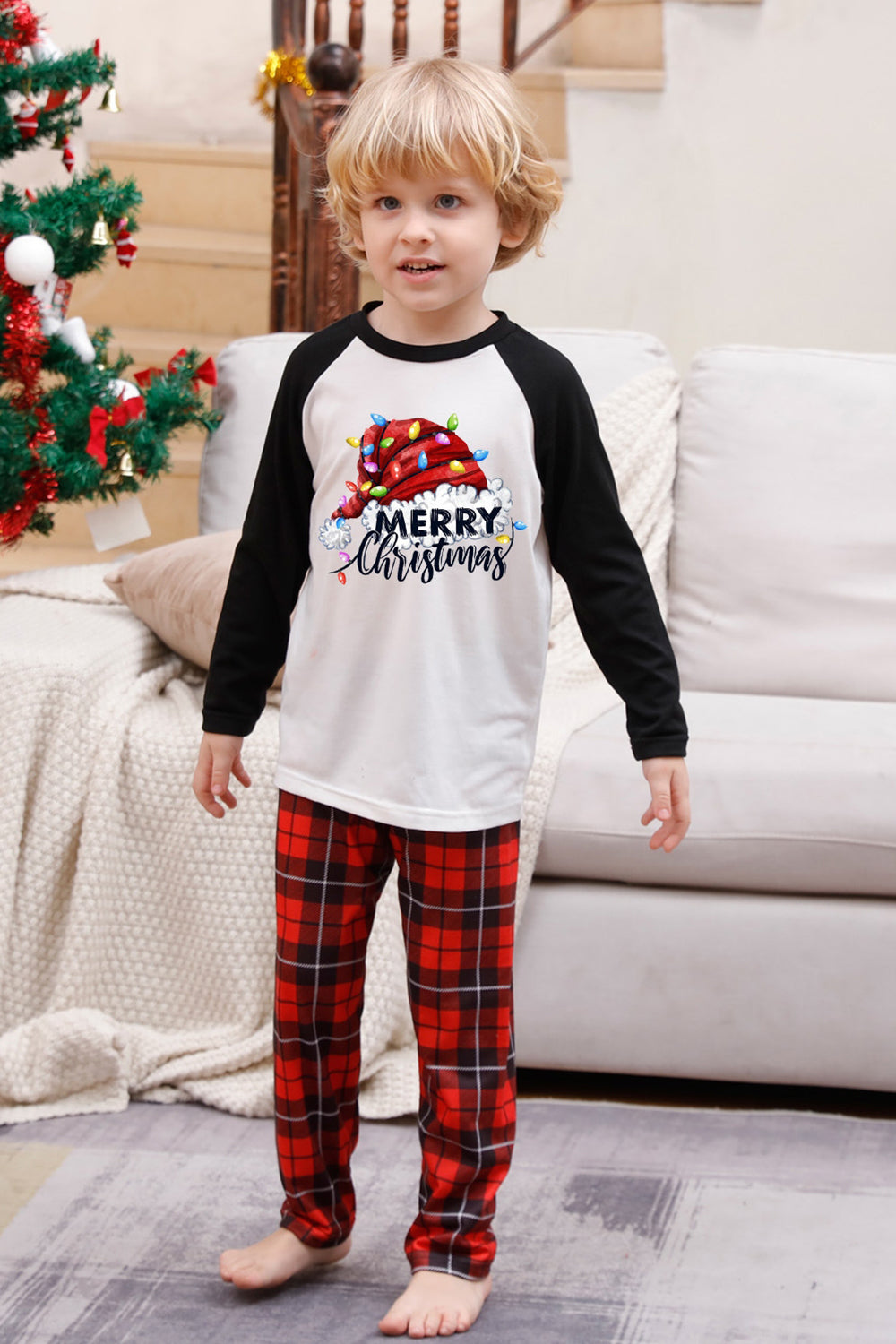 Pijama navideño familiar a cuadros de manga larga