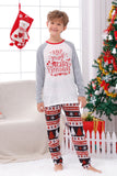 Pijama navideño familiar a juego con estampado gris de manga larga