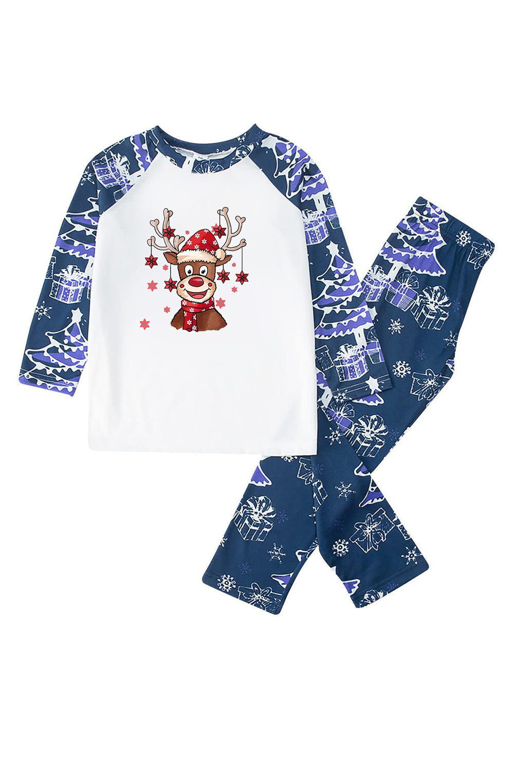 Pijama navideño familiar de manga larga con estampado azul
