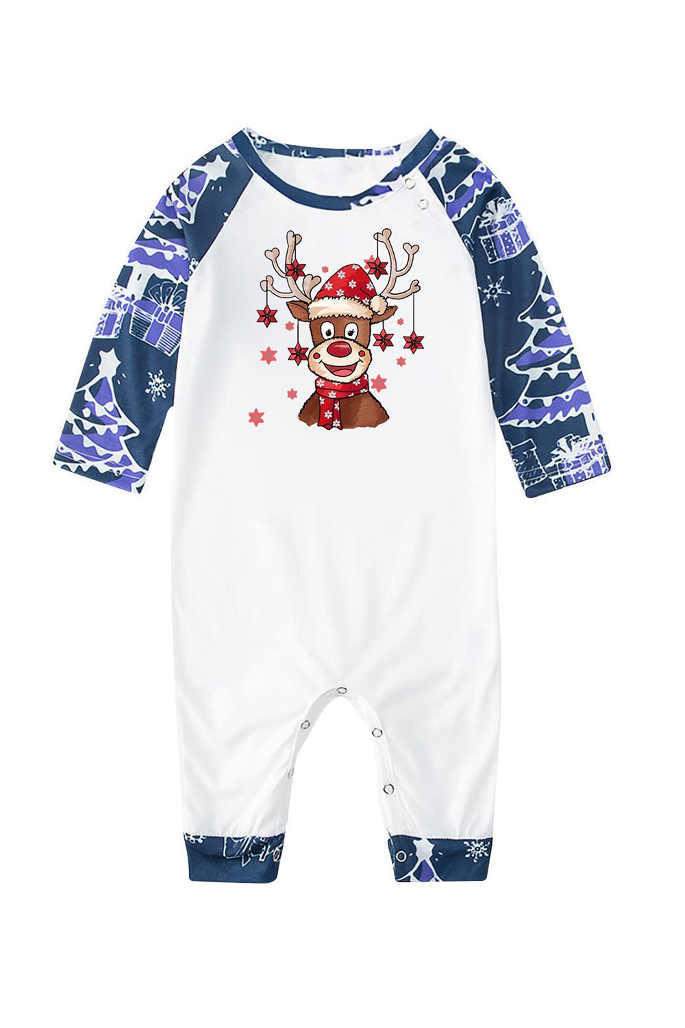 Pijama navideño familiar de manga larga con estampado azul