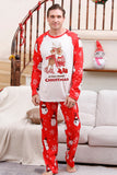 Pijama familiar a juego navideño rojo con estampado de muñeco de nieve