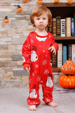 Pijama familiar a juego navideño rojo con estampado de muñeco de nieve