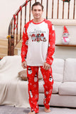 Pijama familiar a juego navideño rojo con estampado de muñeco de nieve