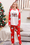 Pijama familiar a juego navideño rojo con estampado de muñeco de nieve