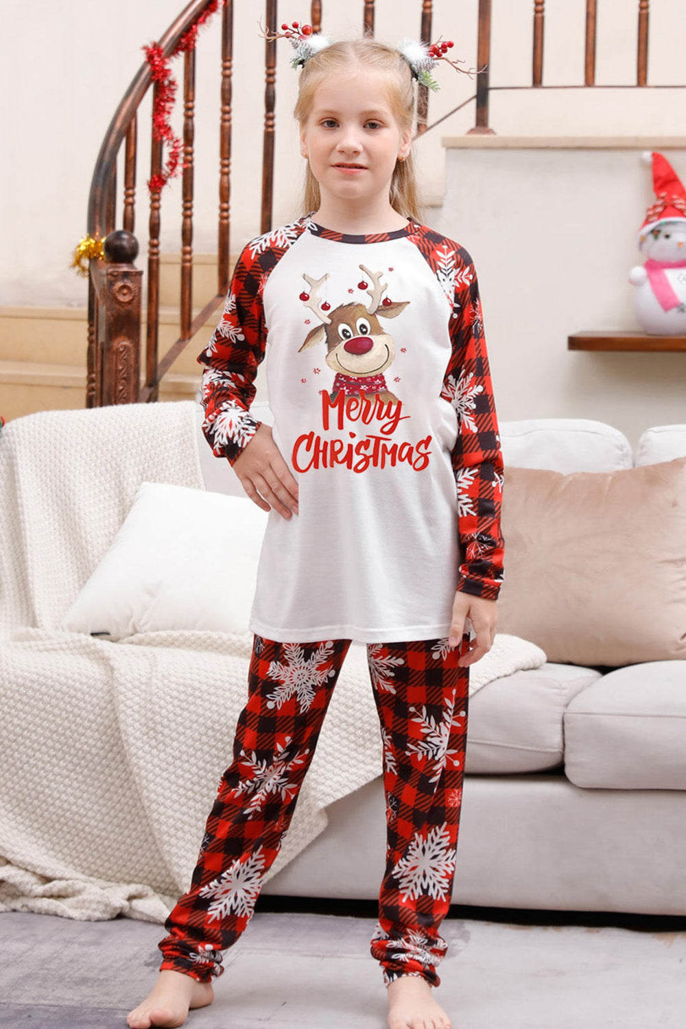 Conjuntos de pijamas familiares con estampado rojo navideño