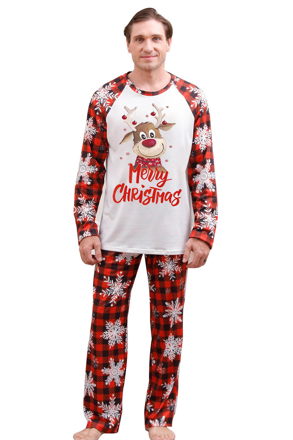 Conjuntos de pijamas familiares con estampado rojo navideño