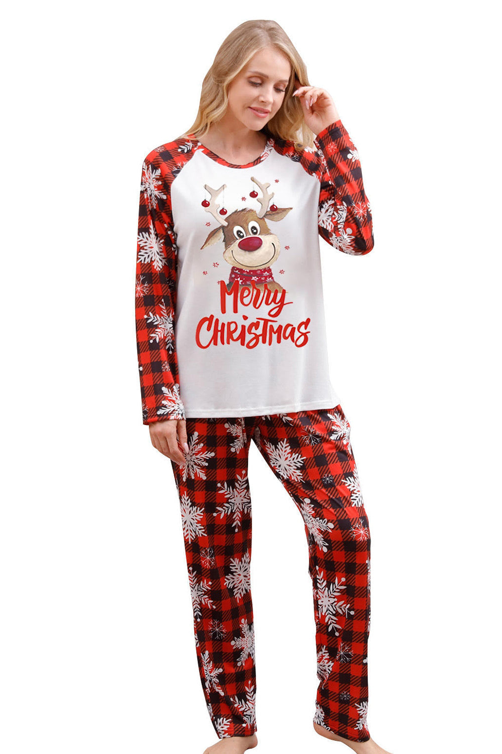 Conjuntos de pijamas familiares con estampado rojo navideño