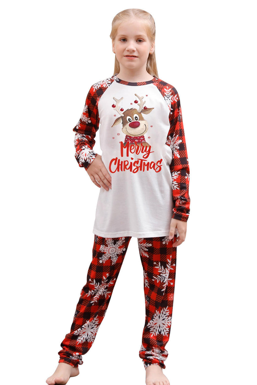Conjuntos de pijamas familiares con estampado rojo navideño