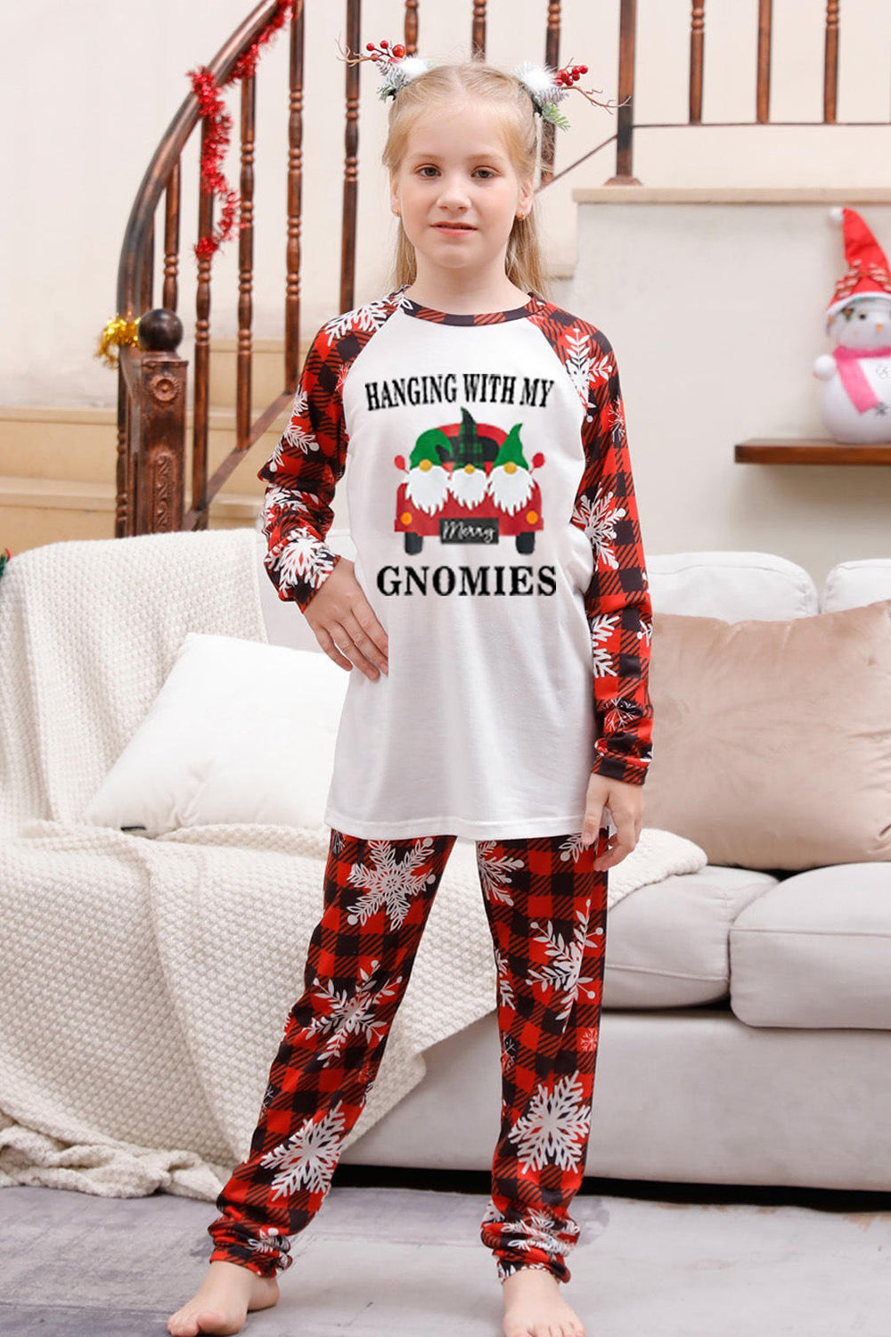 Conjuntos de pijamas familiares con estampado rojo navideño