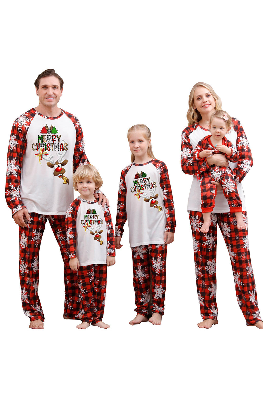 Conjuntos de pijamas familiares con estampado rojo navideño
