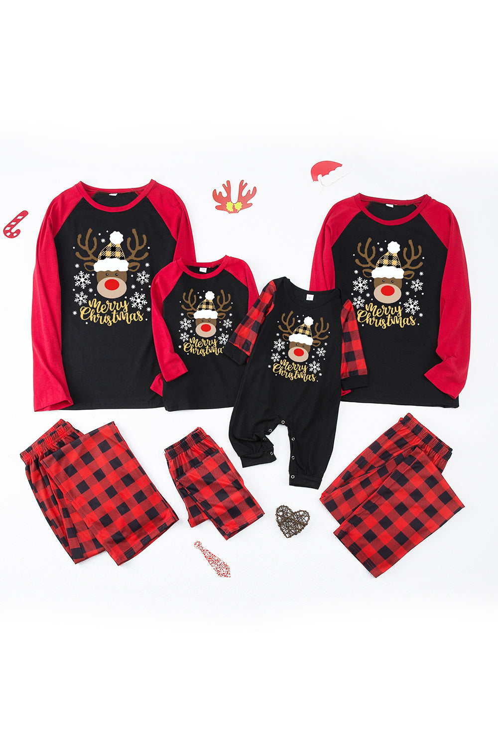 Conjuntos de pijamas con estampado navideño de cuadros rojos con perro