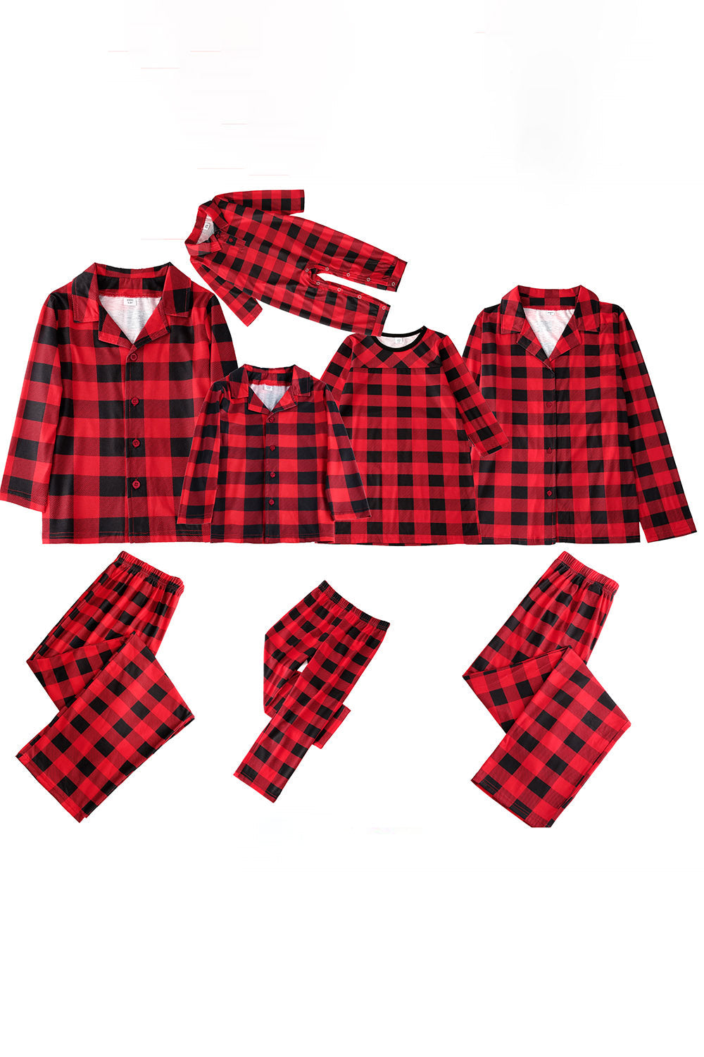 Juego de pijama de 2 piezas a juego de la familia de la familia a cuadros rojos