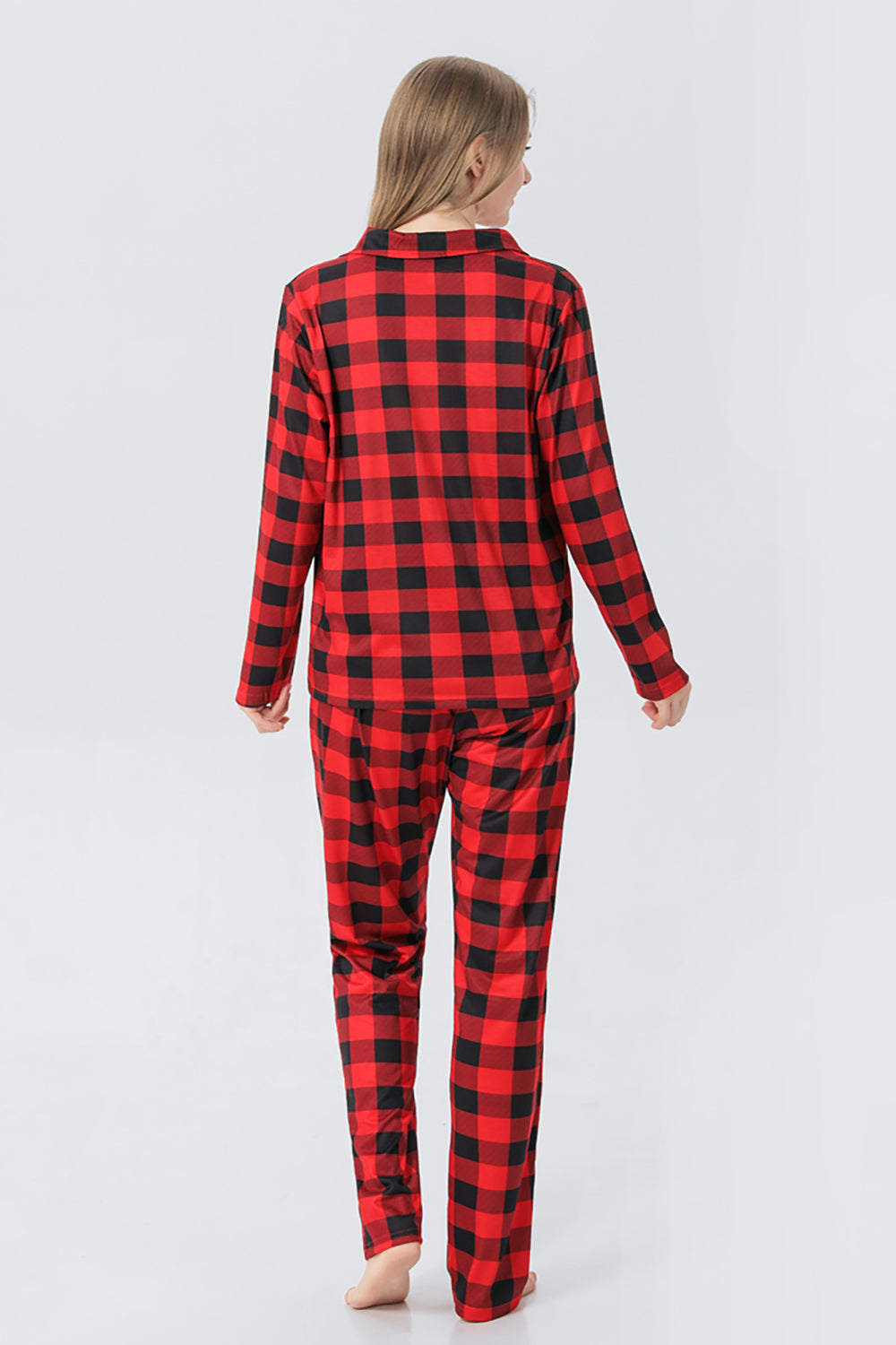 Juego de pijama de 2 piezas a juego de la familia de la familia a cuadros rojos