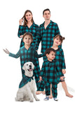 Juego de pijama de 2 piezas a juego de la familia a cuadros navideños verde oscuro