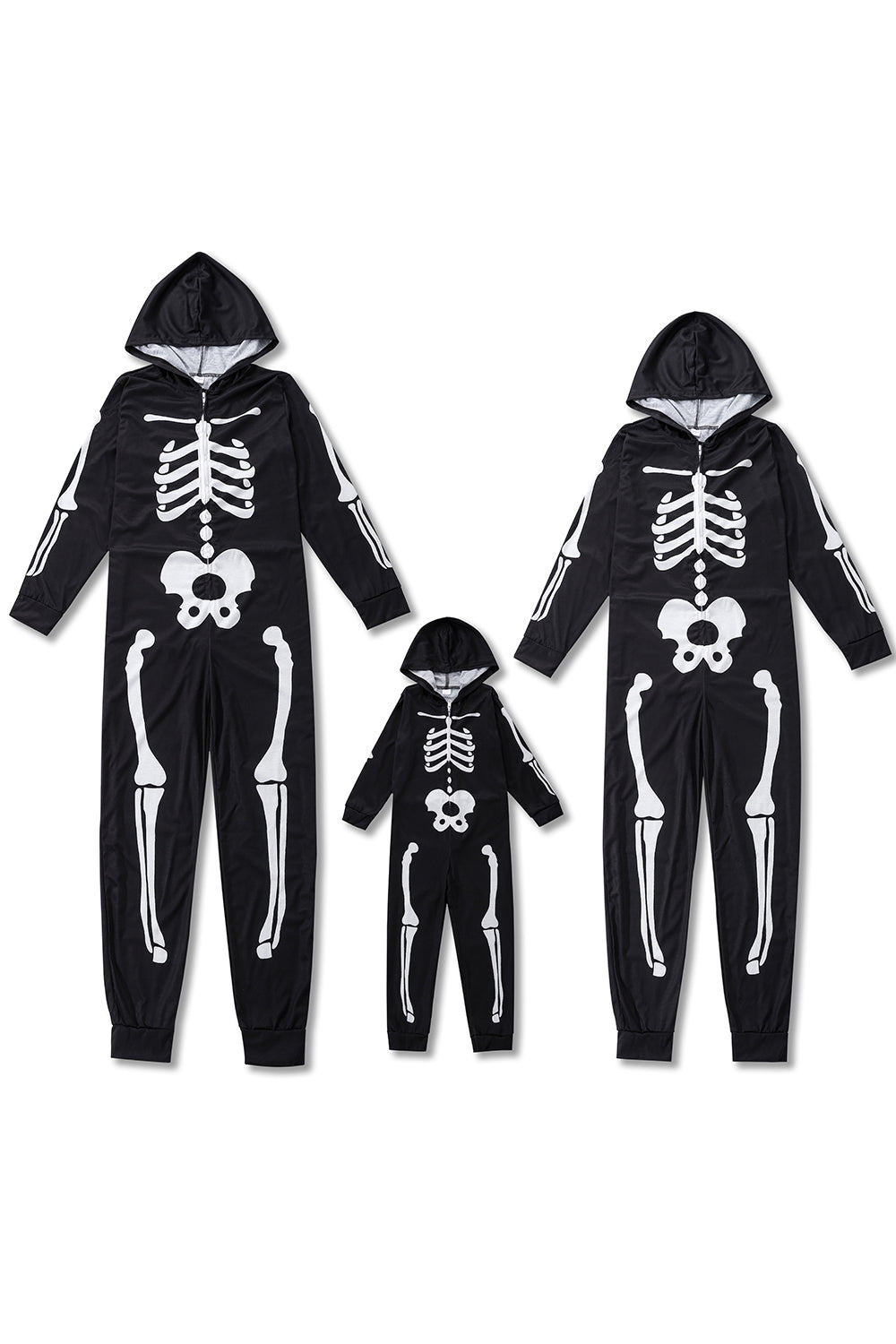 Family Cozy Skeleton Black Print Sudadera con capucha con cremallera