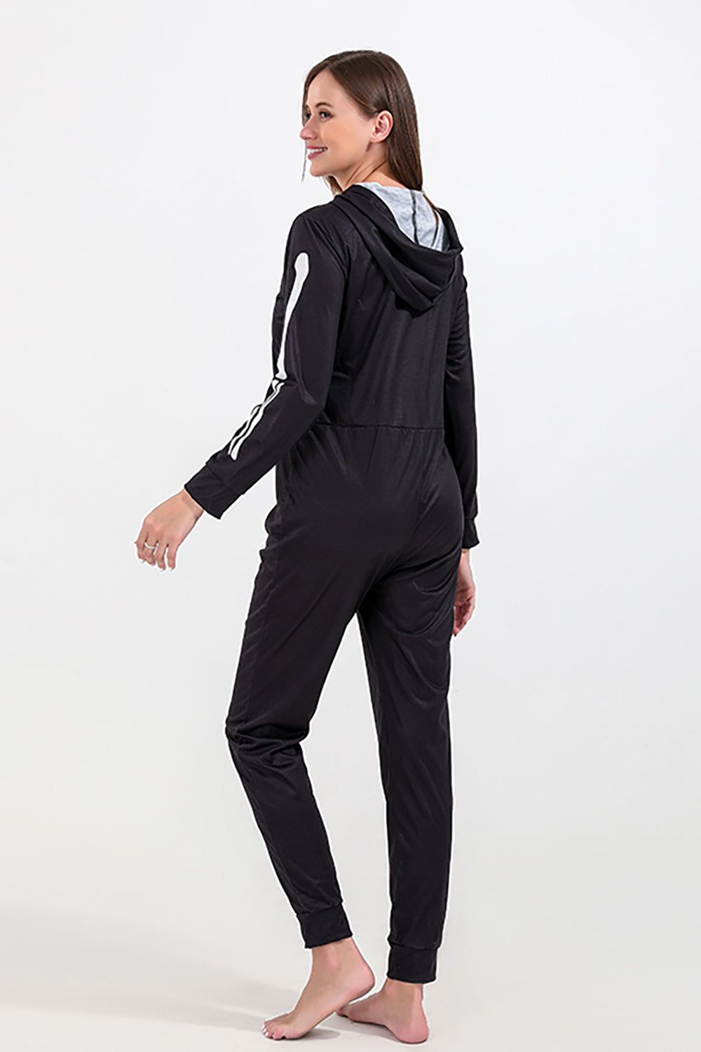 Family Cozy Skeleton Black Print Sudadera con capucha con cremallera
