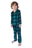 Juego de pijama de 2 piezas a juego de la familia a cuadros navideños verde oscuro
