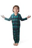 Juego de pijama de 2 piezas a juego de la familia a cuadros navideños verde oscuro