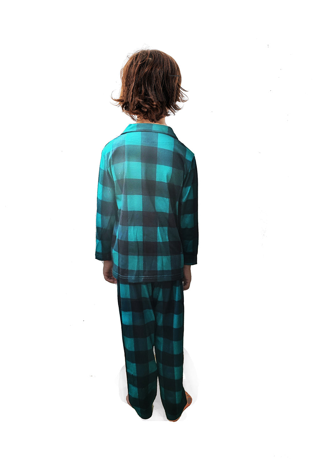 Juego de pijama de 2 piezas a juego de la familia a cuadros navideños verde oscuro