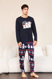 Conjunto de pijama familiar navideño con estampado azul marino