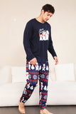 Conjunto de pijama familiar navideño con estampado azul marino