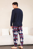 Conjunto de pijama familiar navideño con estampado azul marino