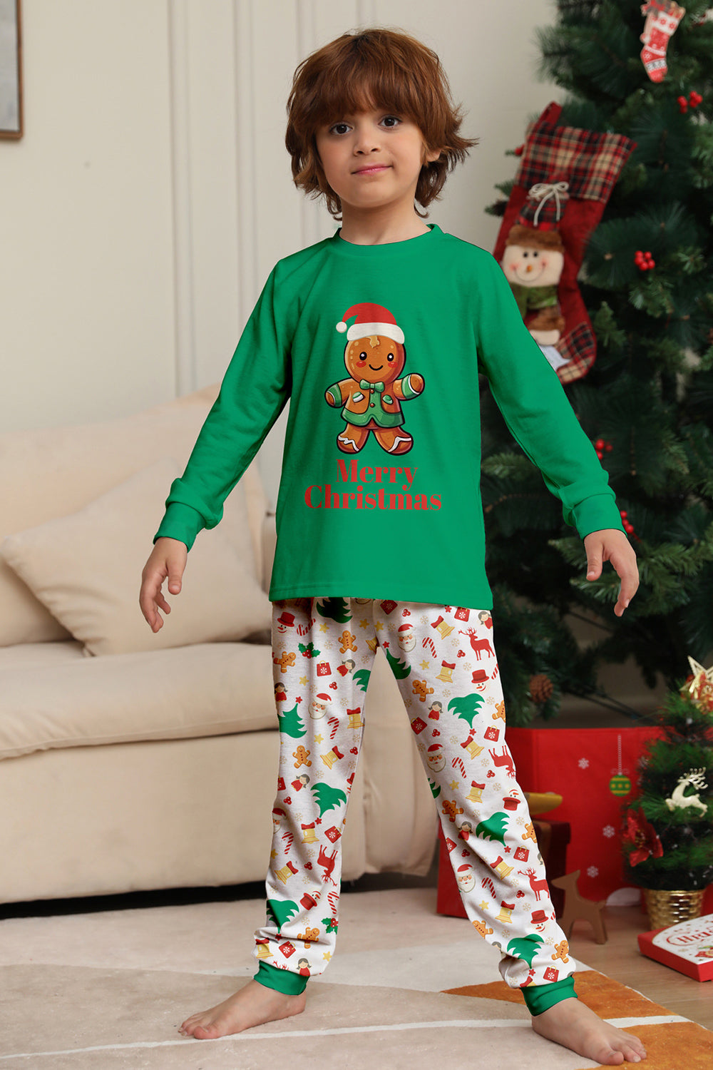 Pijama A Juego De La Familia De Navidad Verde Conjunto De Pijama Con Estampado De Papá Noel