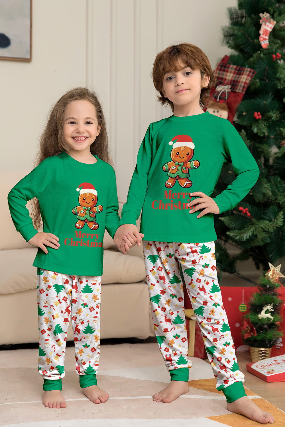 Pijama A Juego De La Familia De Navidad Verde Conjunto De Pijama Con Estampado De Papá Noel