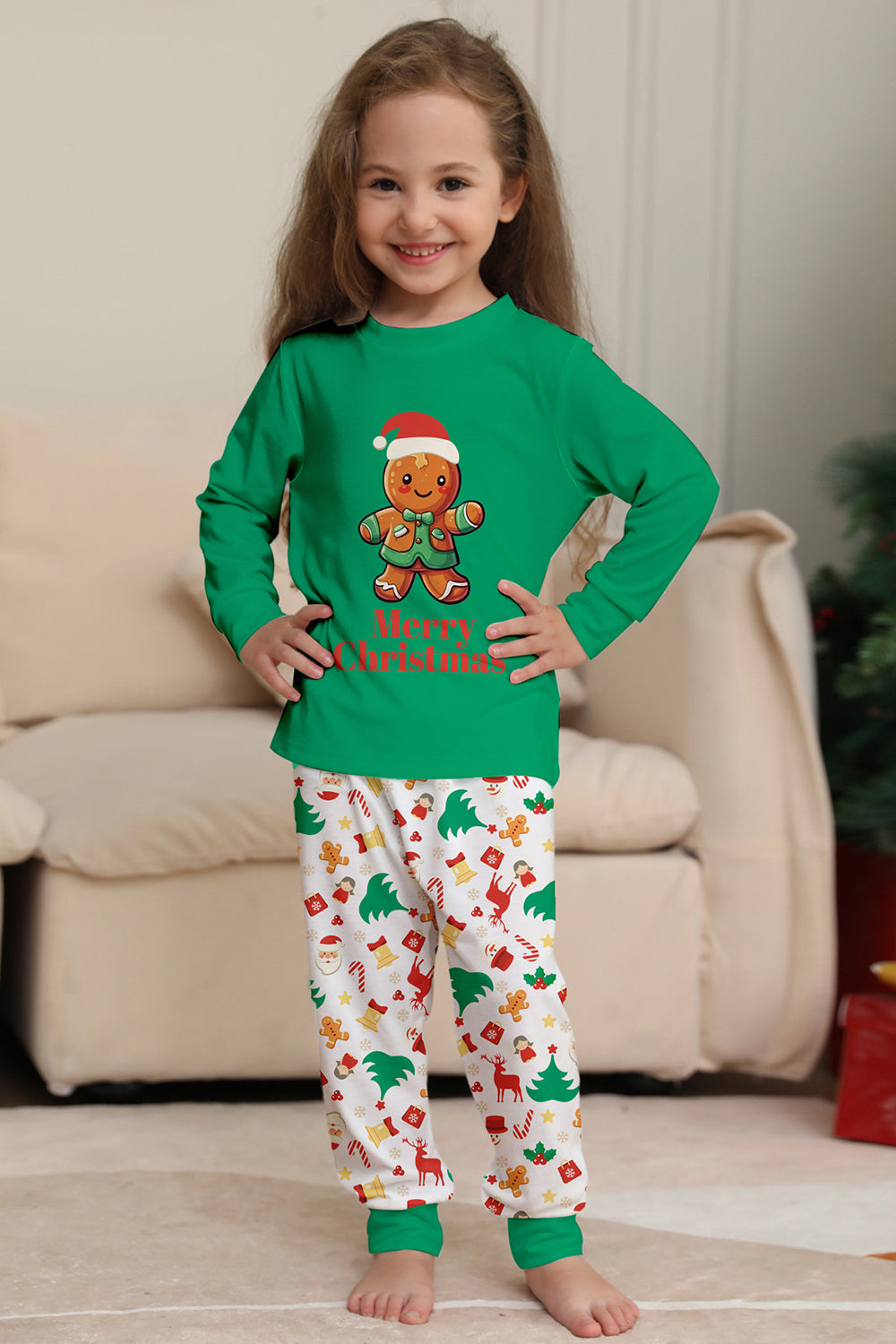 Pijama A Juego De La Familia De Navidad Verde Conjunto De Pijama Con Estampado De Papá Noel