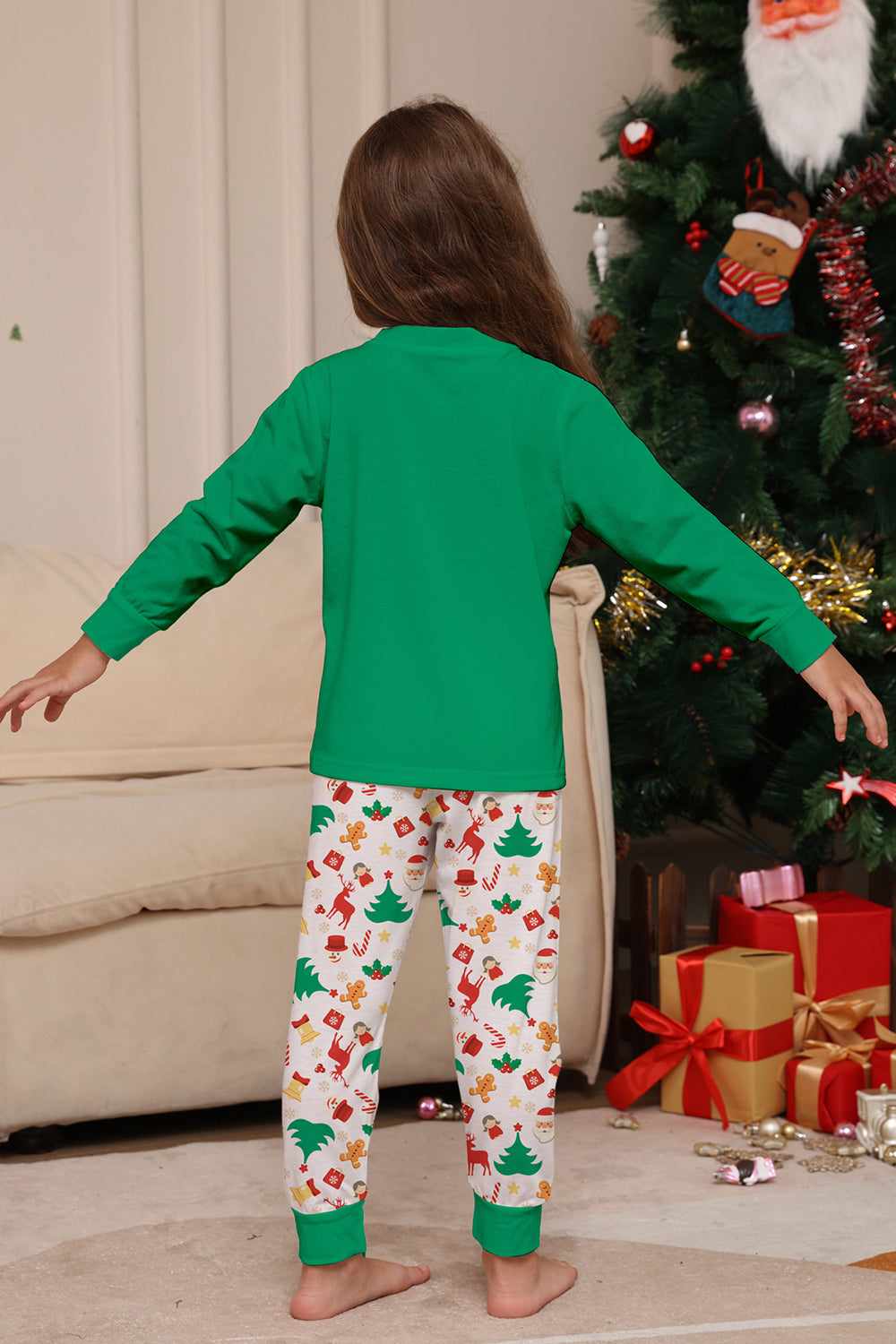 Pijama A Juego De La Familia De Navidad Verde Conjunto De Pijama Con Estampado De Papá Noel