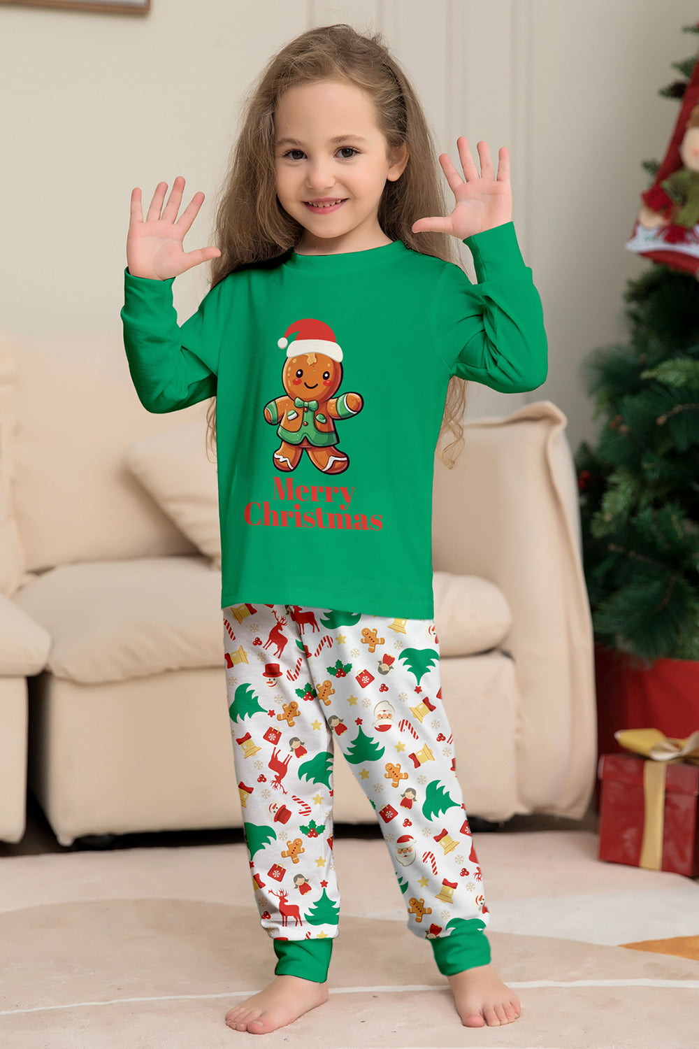 Pijama A Juego De La Familia De Navidad Verde Conjunto De Pijama Con Estampado De Papá Noel