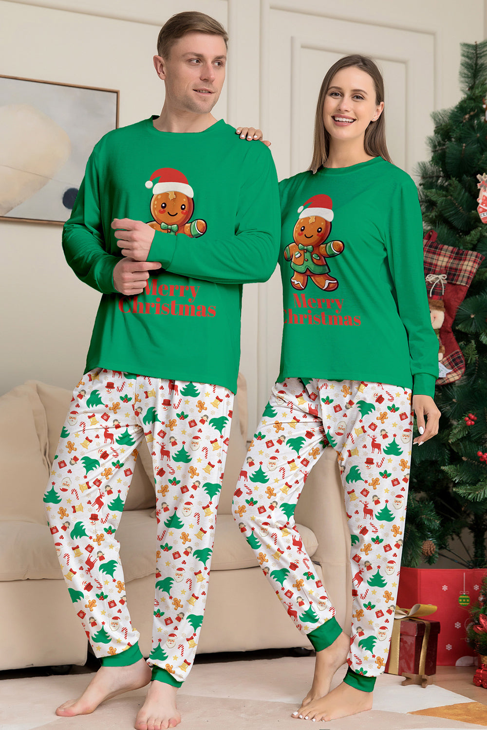 Pijama A Juego De La Familia De Navidad Verde Conjunto De Pijama Con Estampado De Papá Noel