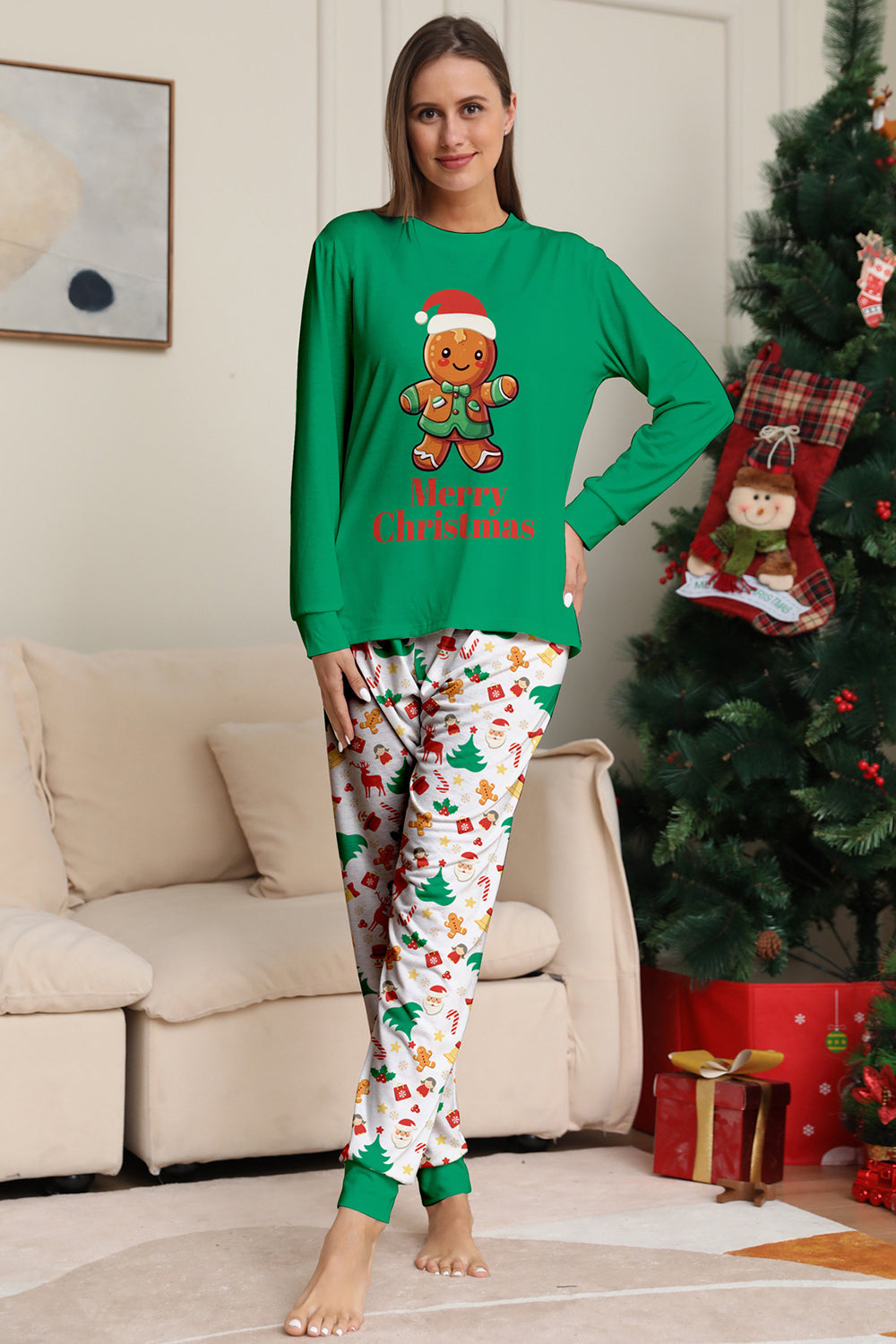 Pijama A Juego De La Familia De Navidad Verde Conjunto De Pijama Con Estampado De Papá Noel