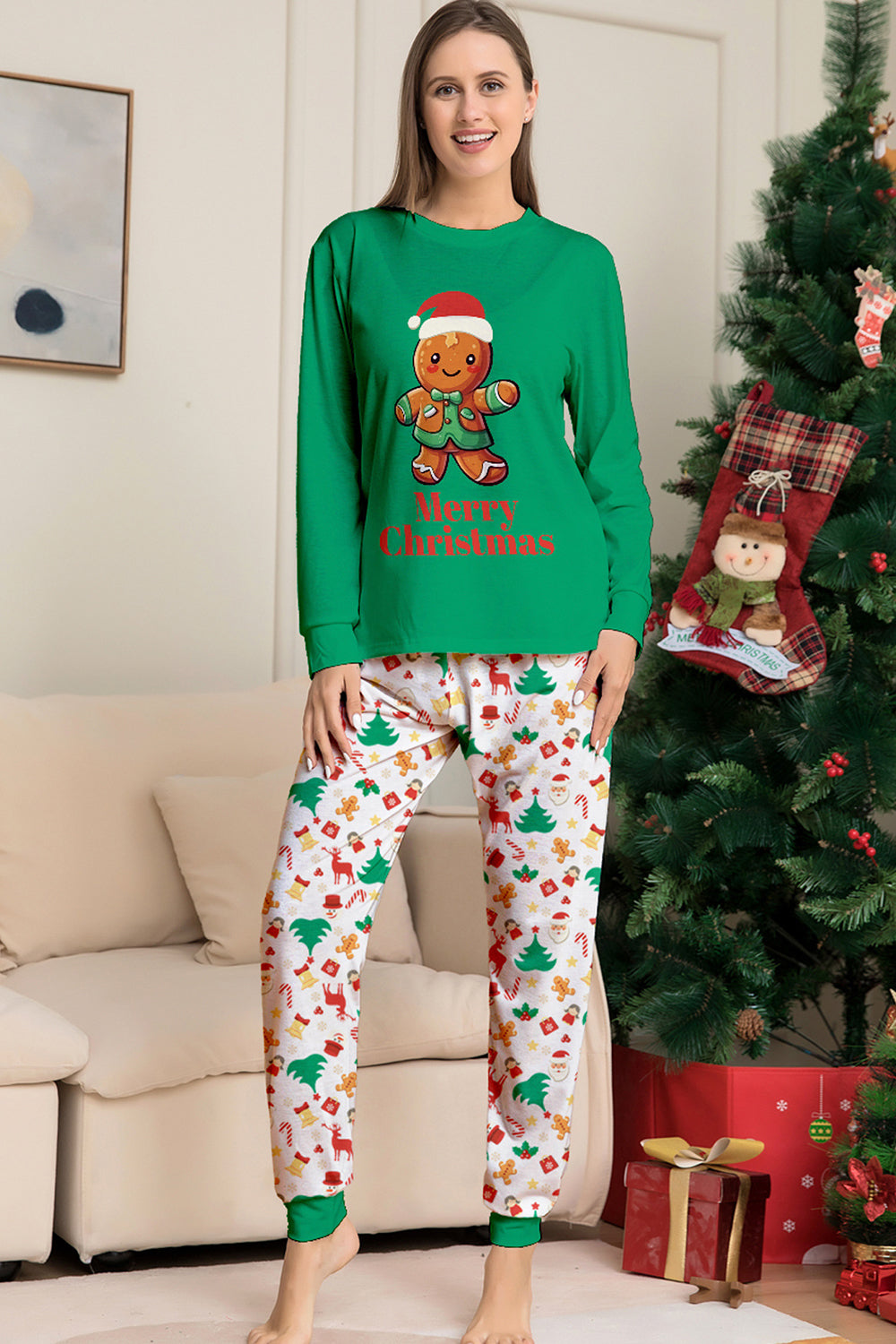 Pijama A Juego De La Familia De Navidad Verde Conjunto De Pijama Con Estampado De Papá Noel