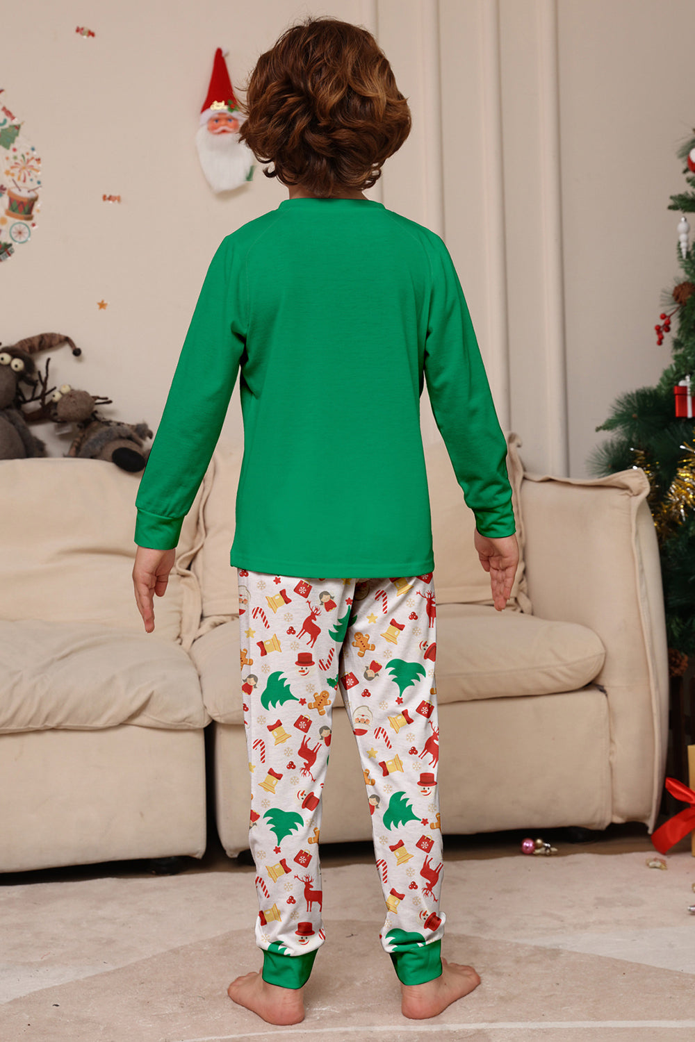 Pijama A Juego De La Familia De Navidad Verde Conjunto De Pijama Con Estampado De Papá Noel