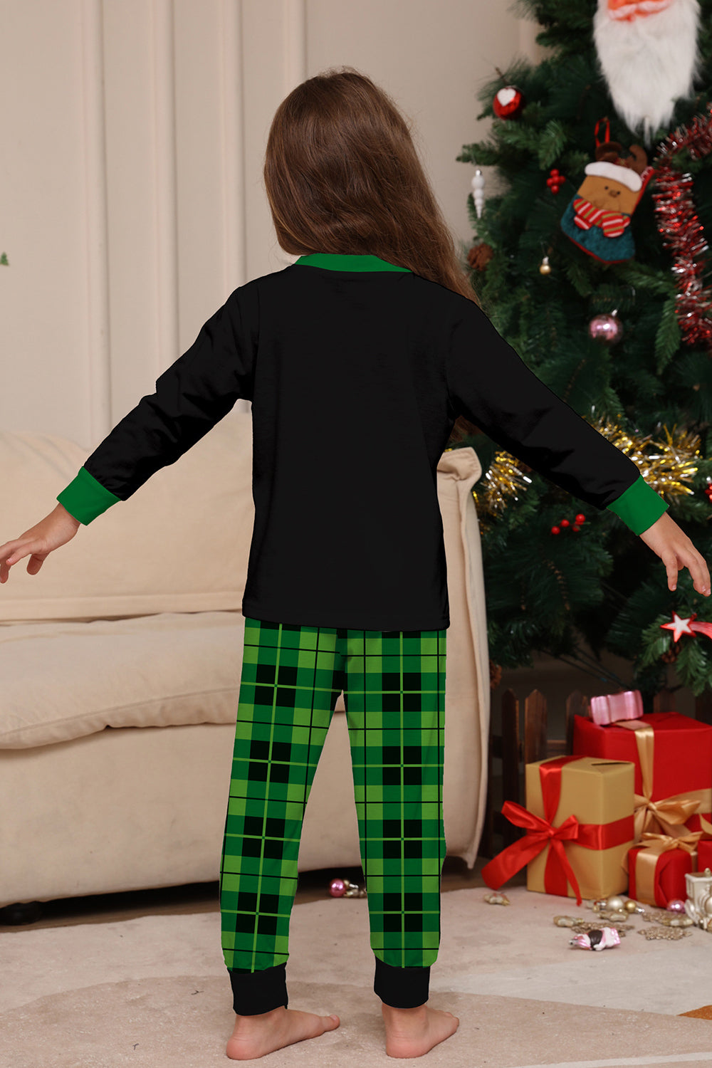 Conjunto de pijamas con estampado de dinosaurio amante del vino de la familia navideña