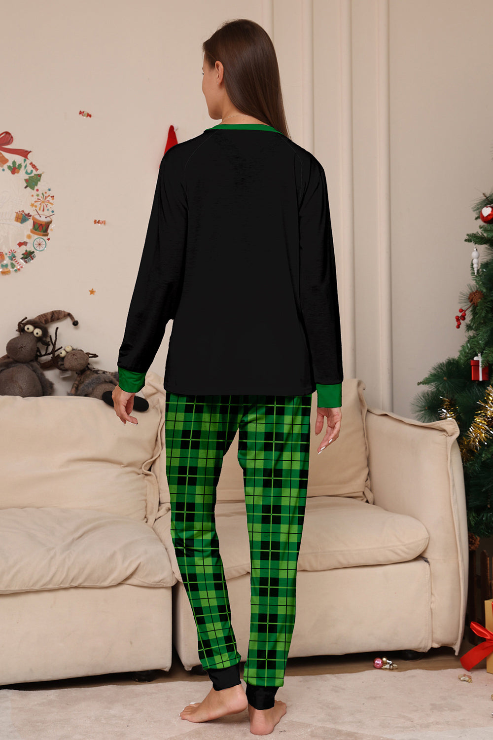 Conjunto de pijamas con estampado de dinosaurio amante del vino de la familia navideña